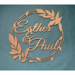 Couronne avec deux prénoms, bois  - Feuilles.