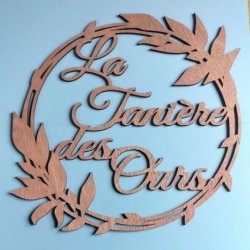 Couronne avec deux prénoms, bois  - Feuilles.