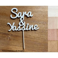 Cake Topper Mariage, en bois, police Fred