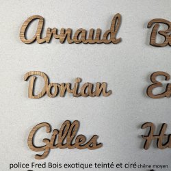 Police Fred, Bois, marques places, prénoms