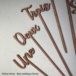 Numéro en Lettres, sur pic, en bois, police Anna
