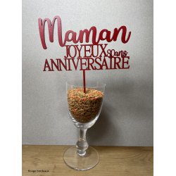 Cake Topper Anniversaire,  Joyeux Anniversaire avec l'âge, en medium naturel ou peint, police Anna