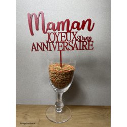 Cake Topper Anniversaire,  Joyeux Anniversaire, en bois exotique, peuplier ou peint, police Anna