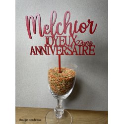 Cake Topper Anniversaire,  Joyeux Anniversaire avec l'âge, en medium naturel ou peint, police Anna