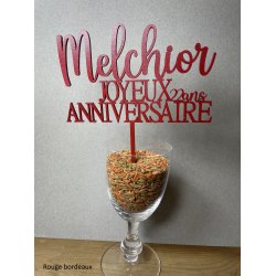 Cake Topper Anniversaire,  Joyeux Anniversaire, en bois exotique, peuplier ou peint, police Anna