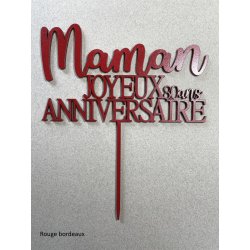 Cake Topper Anniversaire,  Joyeux Anniversaire, en bois exotique, peuplier ou peint, police Anna