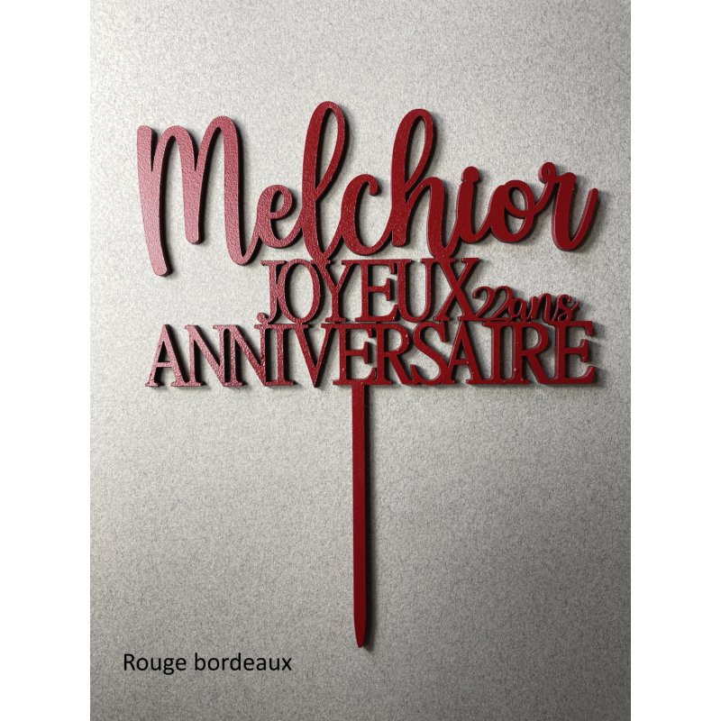 Cake Topper Anniversaire,  Joyeux Anniversaire avec l'âge, en medium naturel ou peint, police Anna