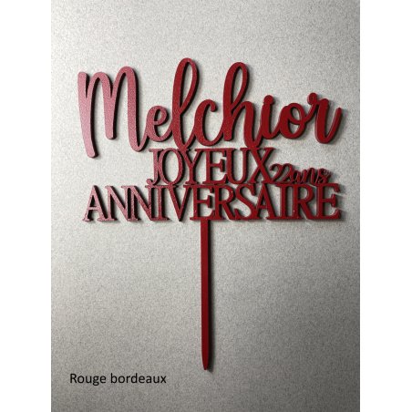 Cake Topper Anniversaire, Joyeux Anniversaire avec l'âge, en medium naturel ou peint, police Anna