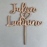Cake Topper Mariage AVEC COEUR , en bois , police Anna.