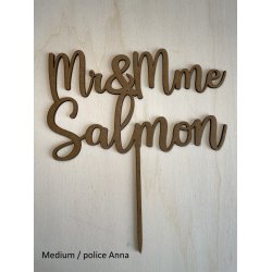 Cake Topper Mr Mme , en bois , police Anna