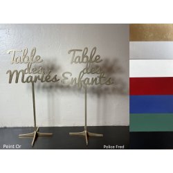 Mariés ou Enfants, police Fred, sur Support, Peint , Nom de Table , Or, argent, blanc, rouge, bleu, vert, noir