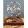 Cake Topper  Joyeux Anniversaire dans un cercle, en bois Exotique Foncé ou Clair