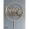 Cake Topper  Joyeux Anniversaire dans un cercle, en bois Exotique Foncé ou Clair