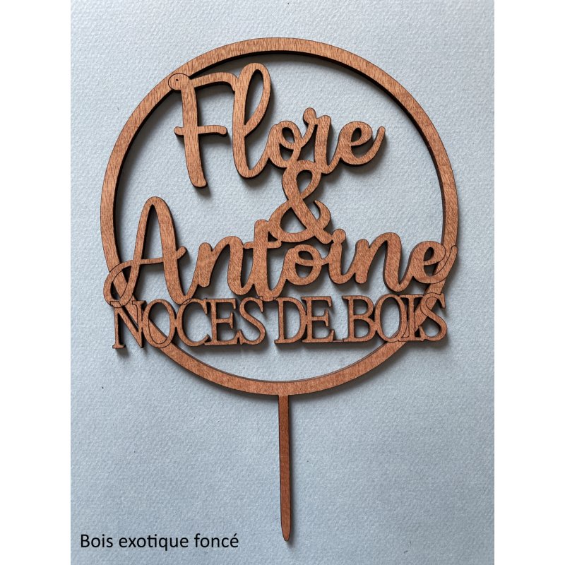 Cake Topper  Noces de Bois, en bois.