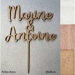 Cake Topper Mariage, en bois, police Anna