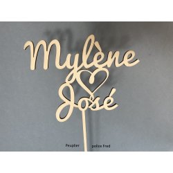 Cake Topper Mariage AVEC COEUR , en bois , police Anna