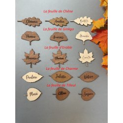 Feuille,  Marque Place en bois gravé.