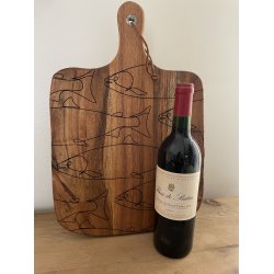 Banc de Poissons, Planche en Acacia, 30 cm x 45 cm, gravée.