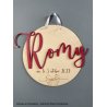 Médaillon rond en bois personnalisé,  Prénom et date de Naissance Bois et prénom peint