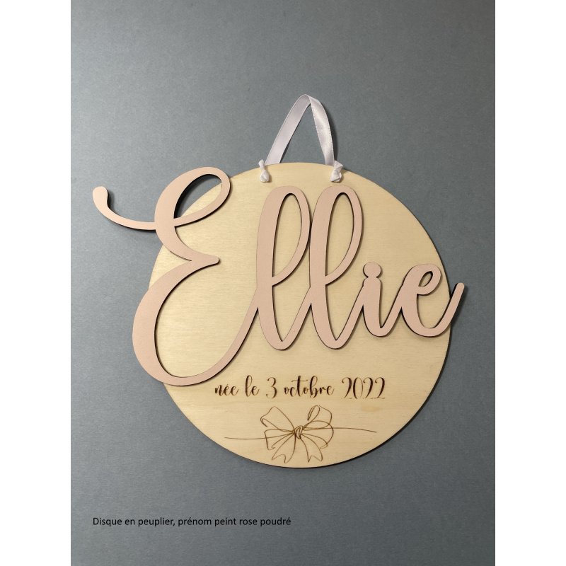 Plaque De Porte Personnalisable – Prénom En Bois Sur Fond Blanc, 6.5x17cm, Fabrication Française