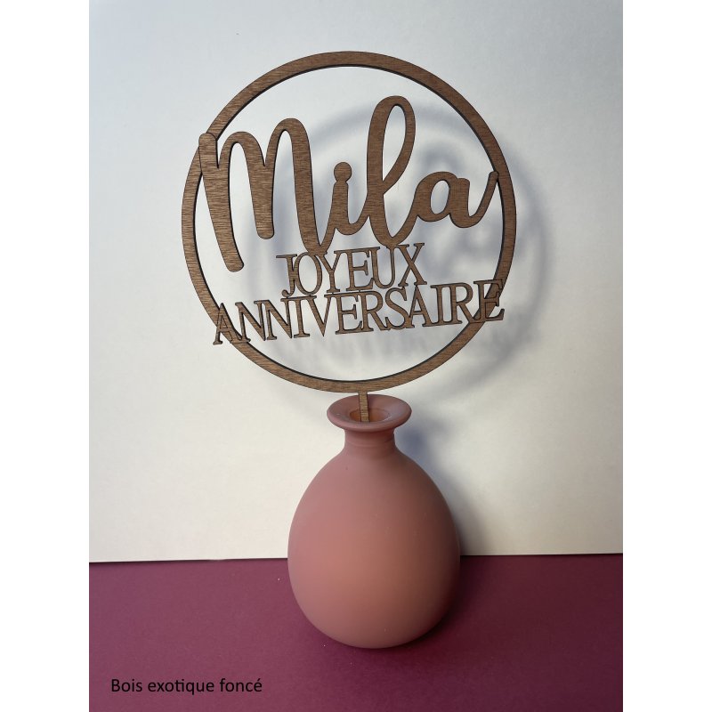 Cake topper personnalisé bois biche - Deco de gâteau