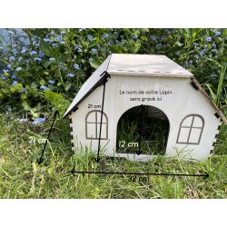 Maison en bois personnalisée pour lapin - Nom et décor au choix