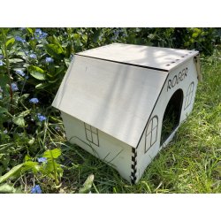 Maison en bois personnalisée pour lapin - Nom et décor au choix