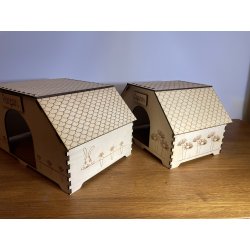 Maison en bois personnalisée pour lapin - Nom et décor au choix