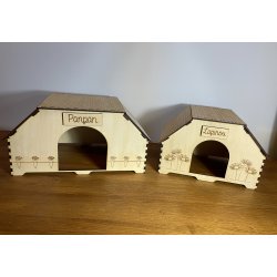 Maison en bois personnalisée pour lapin - Nom et décor au choix