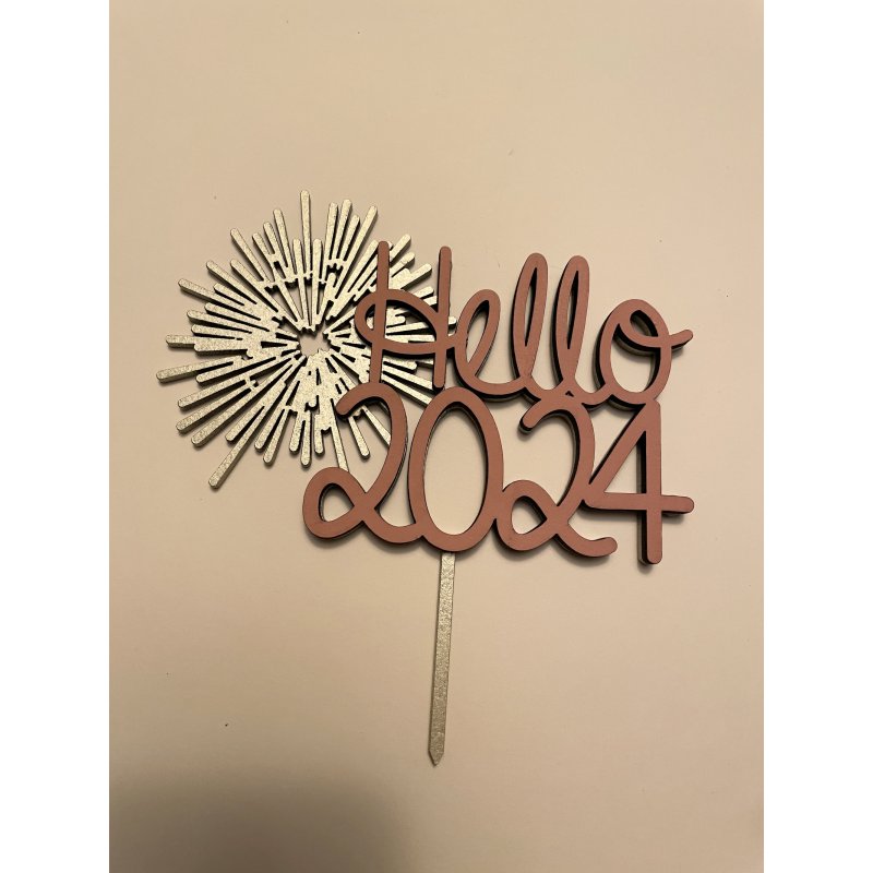 Cake Topper "Hello Nouvelle Année" , en bois  peint