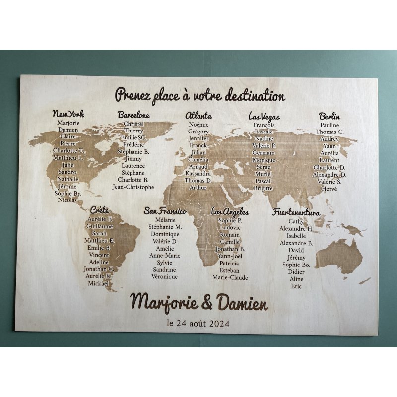 Panneau Plan de Table Carte du Monde