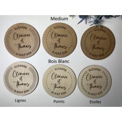 Sous Verre 3 personnalisations : nom des mariés, date du mariage et prénom de l'invité (modèle Clem)