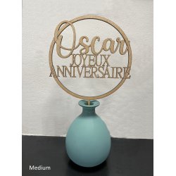 Cake Topper  Joyeux Anniversaire dans un cercle, en bois.