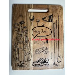 Planche en Acacia personnalisée - Cadeau Papa / Papy - Golf