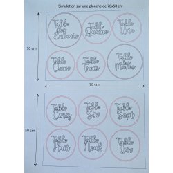 1 Numéro de table + 1 cercle + 8 étiquettes pour plan de table suspendu