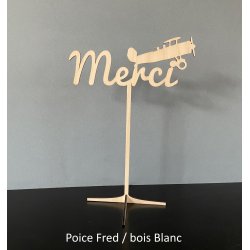 Nom de table Personnalisé avec un Avion, en Bois, sur Support