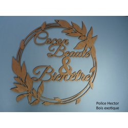 Couronne avec deux prénoms, bois  - Feuilles.