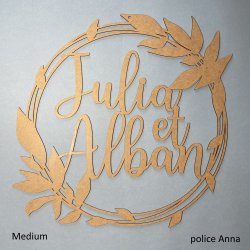 Couronne avec deux prénoms, bois  - Feuilles.