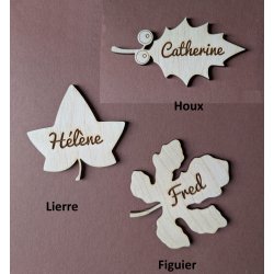 Feuille,  Marque Place en bois gravé.