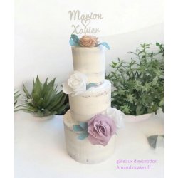 Cake Topper Mariage AVEC COEUR , peint , police Anna.
