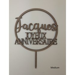 Cake Topper  Joyeux Anniversaire dans un cercle, en bois.