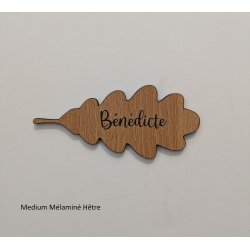 Feuille,  Marque Place en bois gravé.
