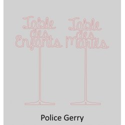 Nom de Table des Mariés ou Enfants, en Plexiglas transparent, or et couleurs, sur pic ou support