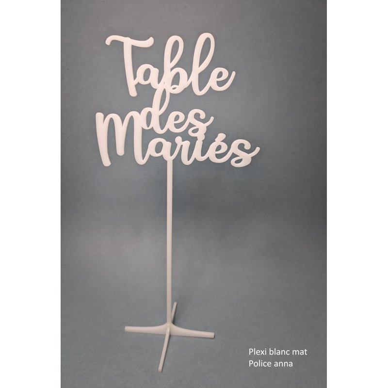 Nom de Table des Mariés ou Enfants, en Plexiglass transparent ou de couleur, sur pic ou support