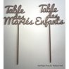 Nom de Table des Mariés ou Enfants, en Bois, sur pic ou support