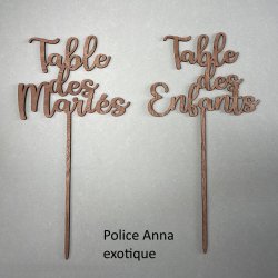 Nom de Table des Mariés ou Enfants, en Bois, sur pic ou support