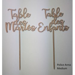 Nom de Table des Mariés ou Enfants, en Bois, sur pic ou support