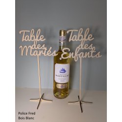 Nom de Table des Mariés ou Enfants, en Bois, sur pic ou support