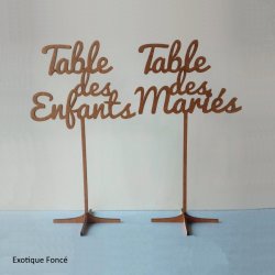 Nom de Table des Mariés ou Enfants, en Bois, sur pic ou support