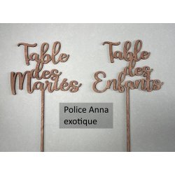 Nom de Table des Mariés ou Enfants, en Bois, sur pic ou support